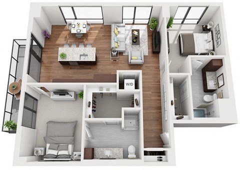 Floor plan for 2 beds, 2 baths, 1274 sqft